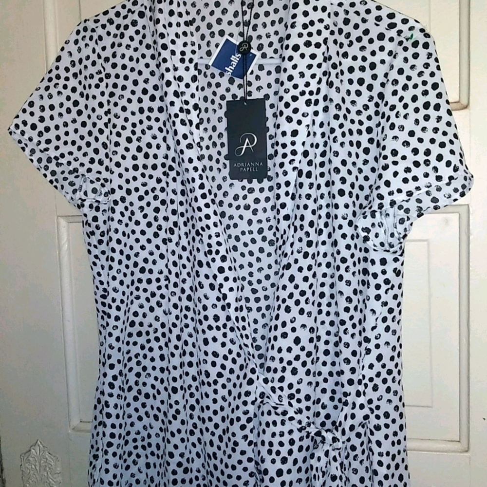 Adrianna Pappell black and white polka dot blouse